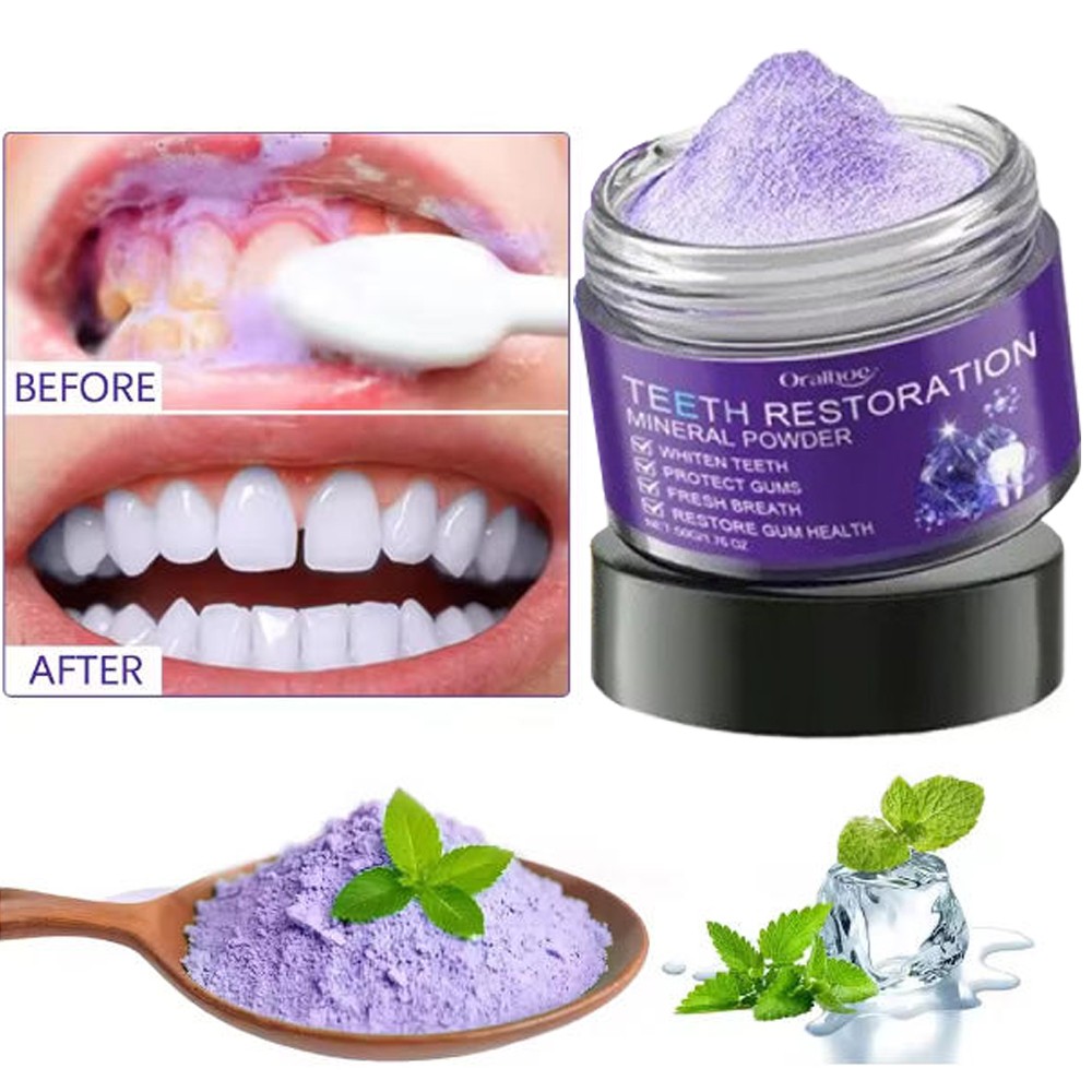 2X Purple Restoration Mineral Tooth Powder for Teeth Whitening Gum Strengthening