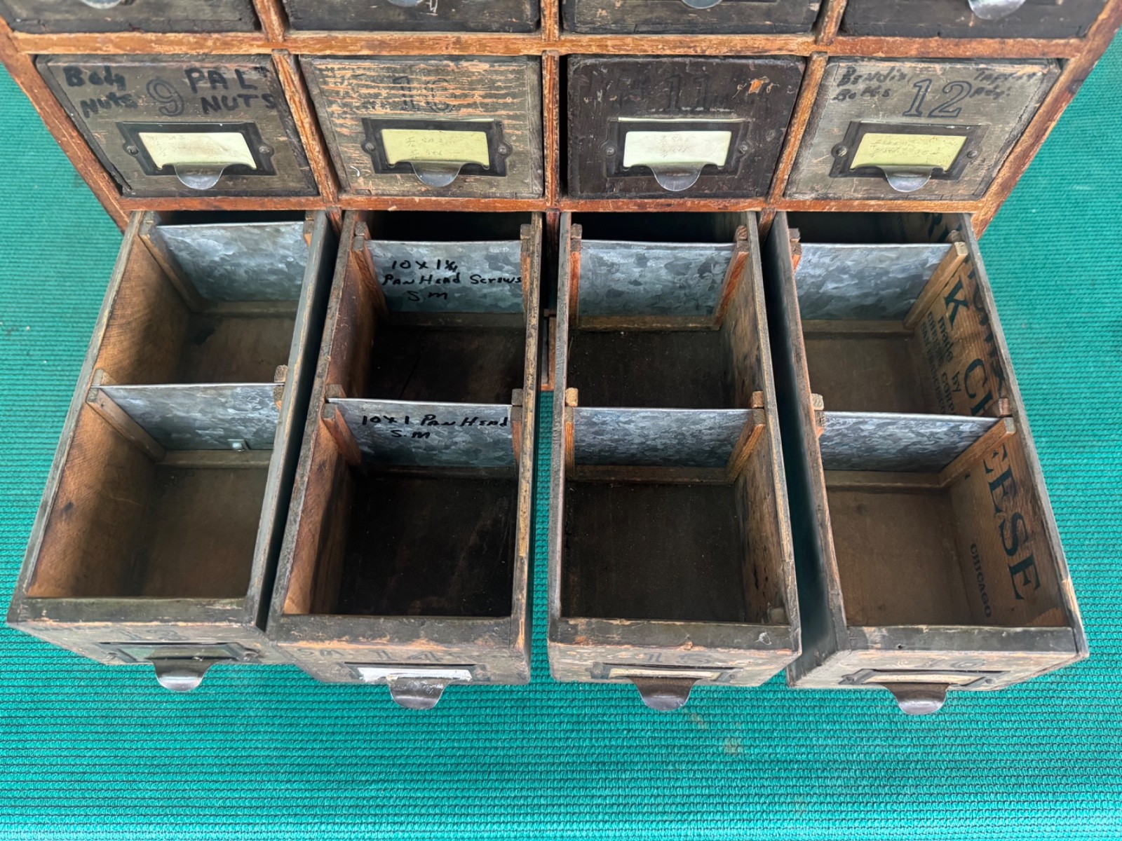 Antique Apothecary Wood Cabinet Bin Nuts, Bolts, Screws 20 Drawers 17"x12"x17"