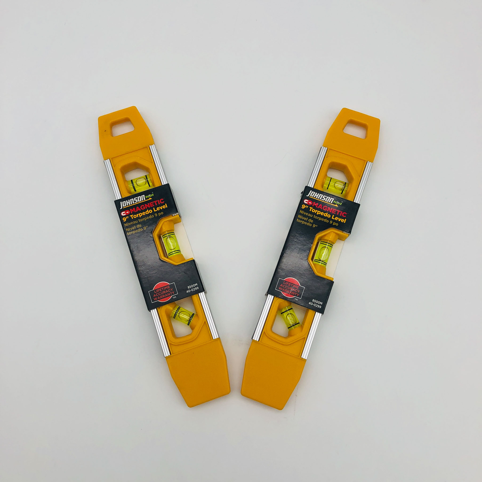 2x Johnson 8500M Torpedo Level Magnetic Aluminum 9" Yellow 2 Levels Per Order