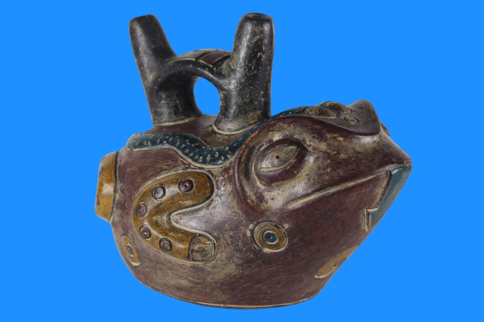 Museum Replica of a Pre Columbian Paracas Artifact Peru Frog Stirrup Vessel 09