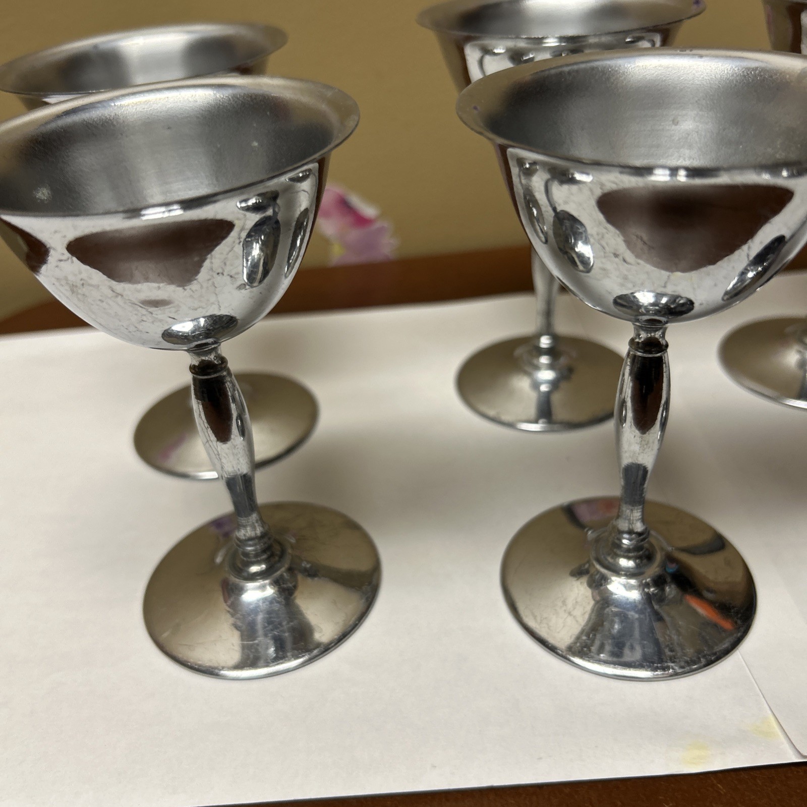 6 Stainless/Chrome-Wine/Champagne Goblets-READ