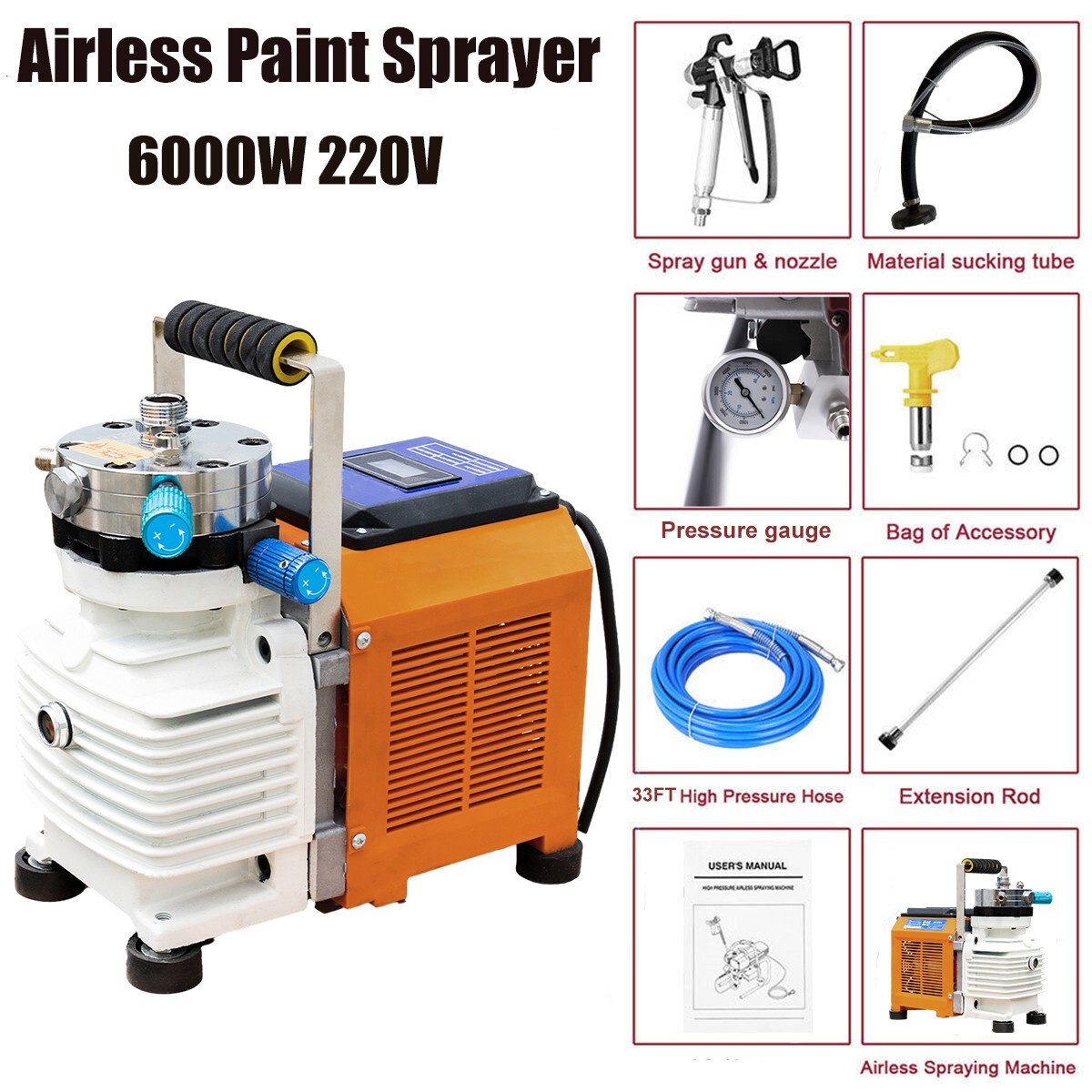 High Pressure Airless Paint Sprayer ,6000W,High Efficiency Power Painting 220V