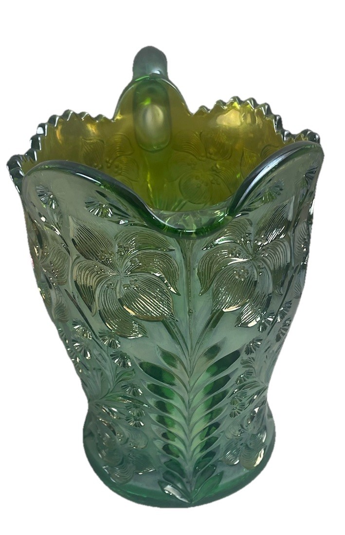 RARE IMPERIAL GREEN CARNIVAL GLASS TIGER LILY PATTERN 5 PC WATER SET