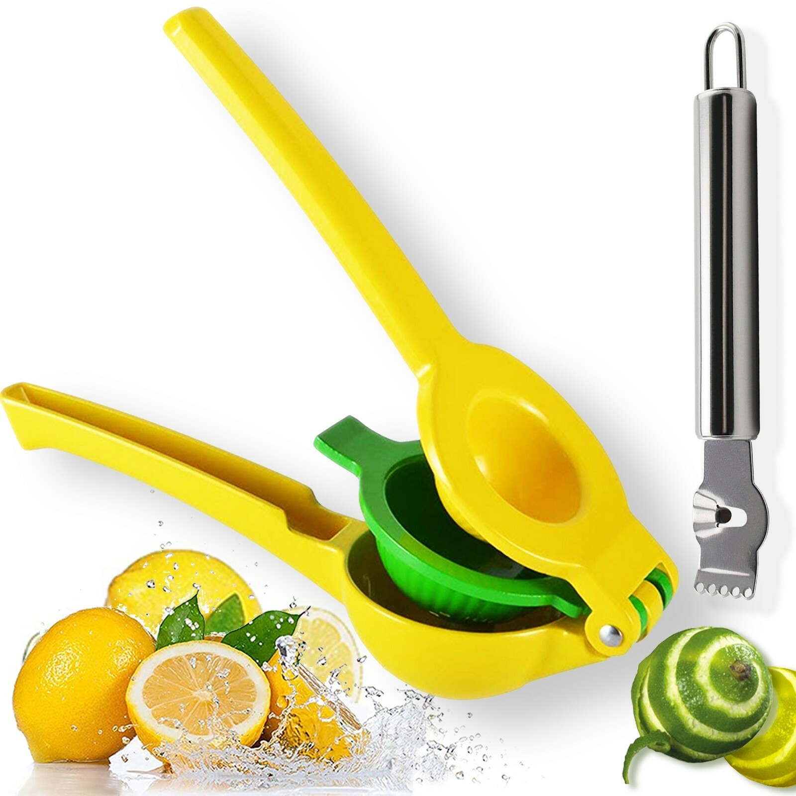 2 in 1 Lemon Lime Squeezer, Manual Citrus Juicer Hand Press + Heavy-duty Zester
