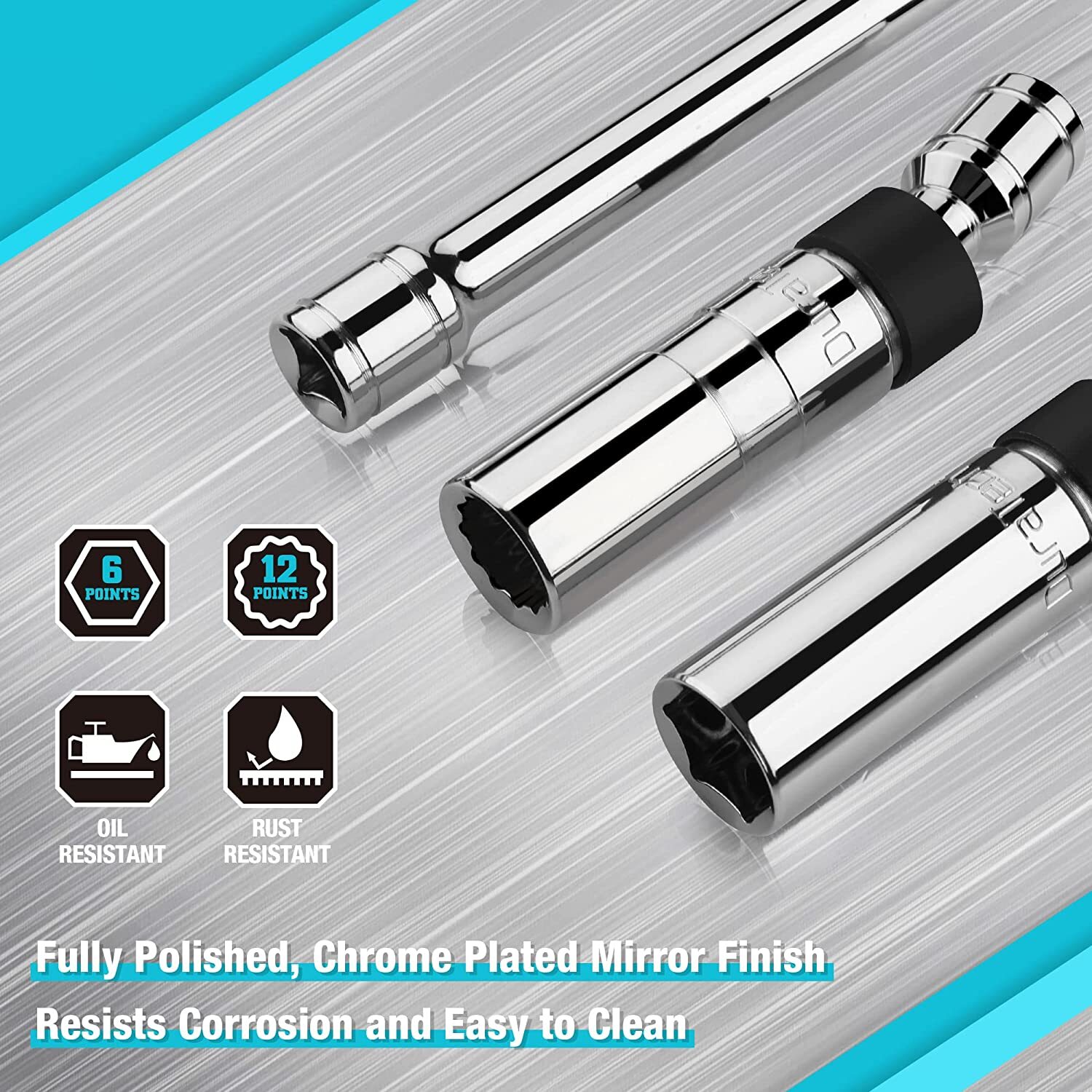 DURATECH 5 PC Magnetic Swivel Spark Plug Socket Set Magnetic Core Steel NEW