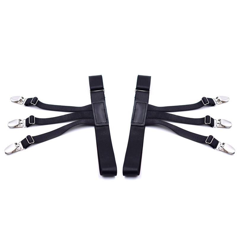 1 Pair Men's Shirt Stay Holder Elastic Garter Belt Suspender Locking Clamp Black