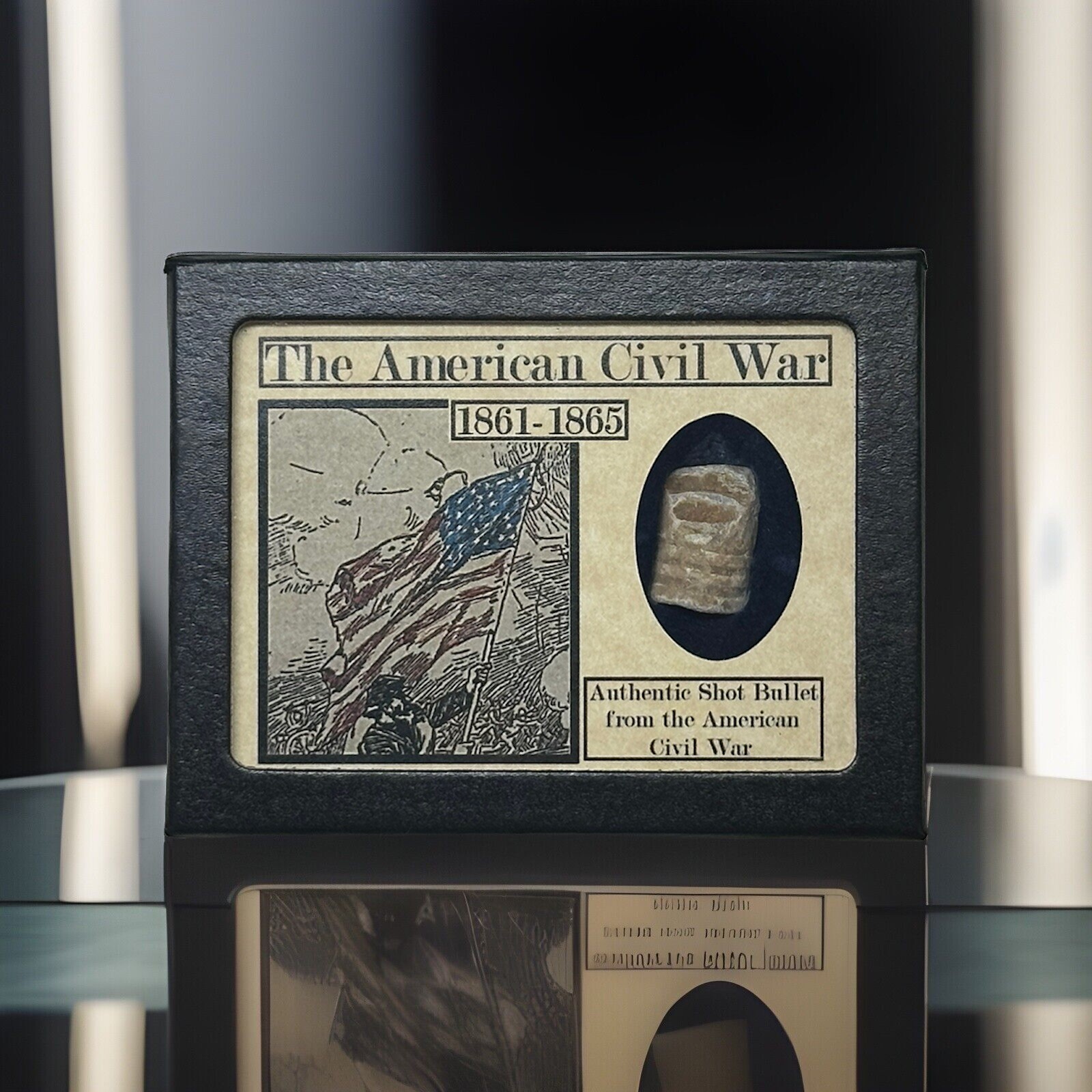 Authentic American Civil War Bullet Relic with Glass Top Display Case and COA