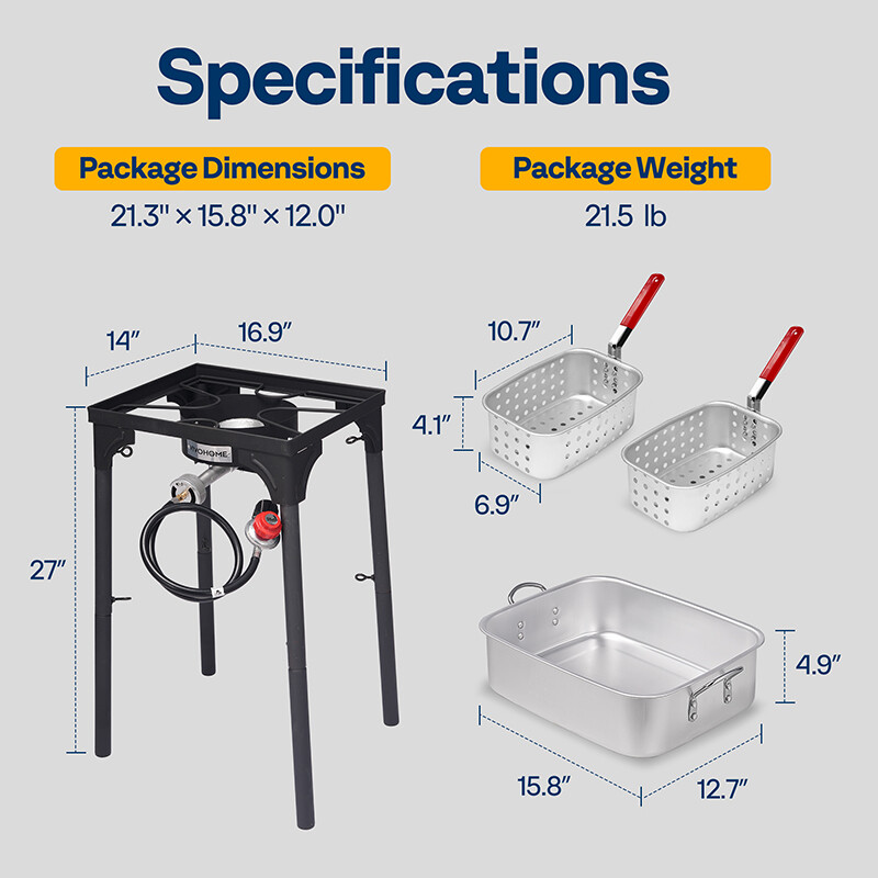 18 Qt Aluminum Outdoor Propane Deep Fryer Kit Fish and Wing Fryer w/ 2 Baskets