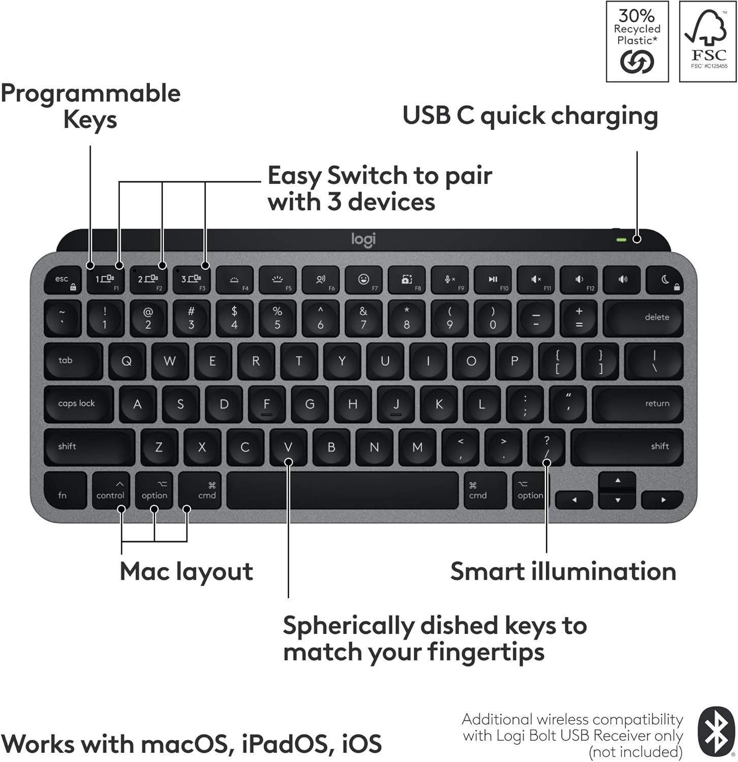 Logitech - MX Keys Mini TKL Bluetooth Scissor Mini MX Keys Switch Keyboard