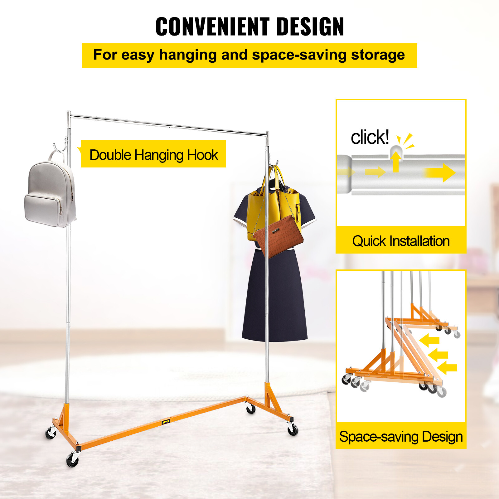 VEVOR Z-Truck Clothing Rack Rolling Garment Z Rack Lockable Casters Heavy-duty