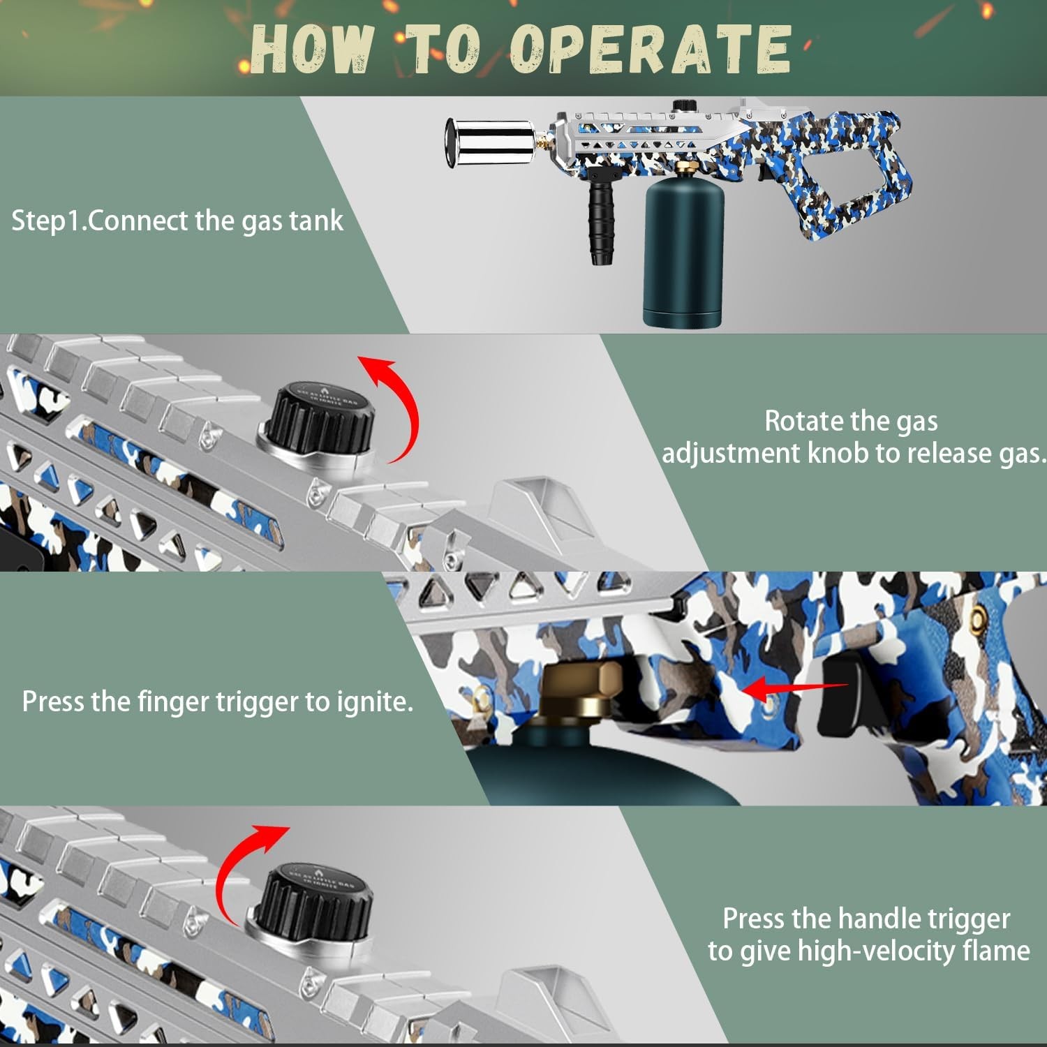 800,000 BTU Propane Torch Gun Adjustable Flame Blowtorch for BBQ, Camouflage