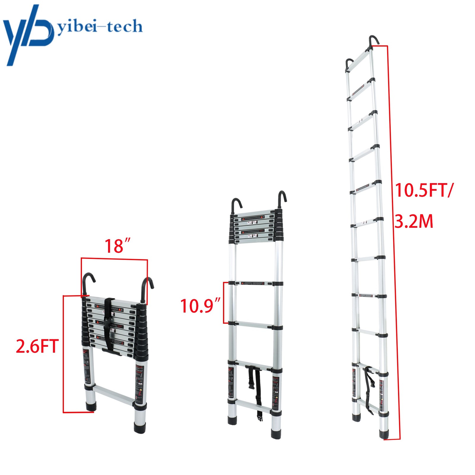 10.5 FT Telescoping Ladder Aluminum Telescopic Ladder with Hooks & Stabilizer