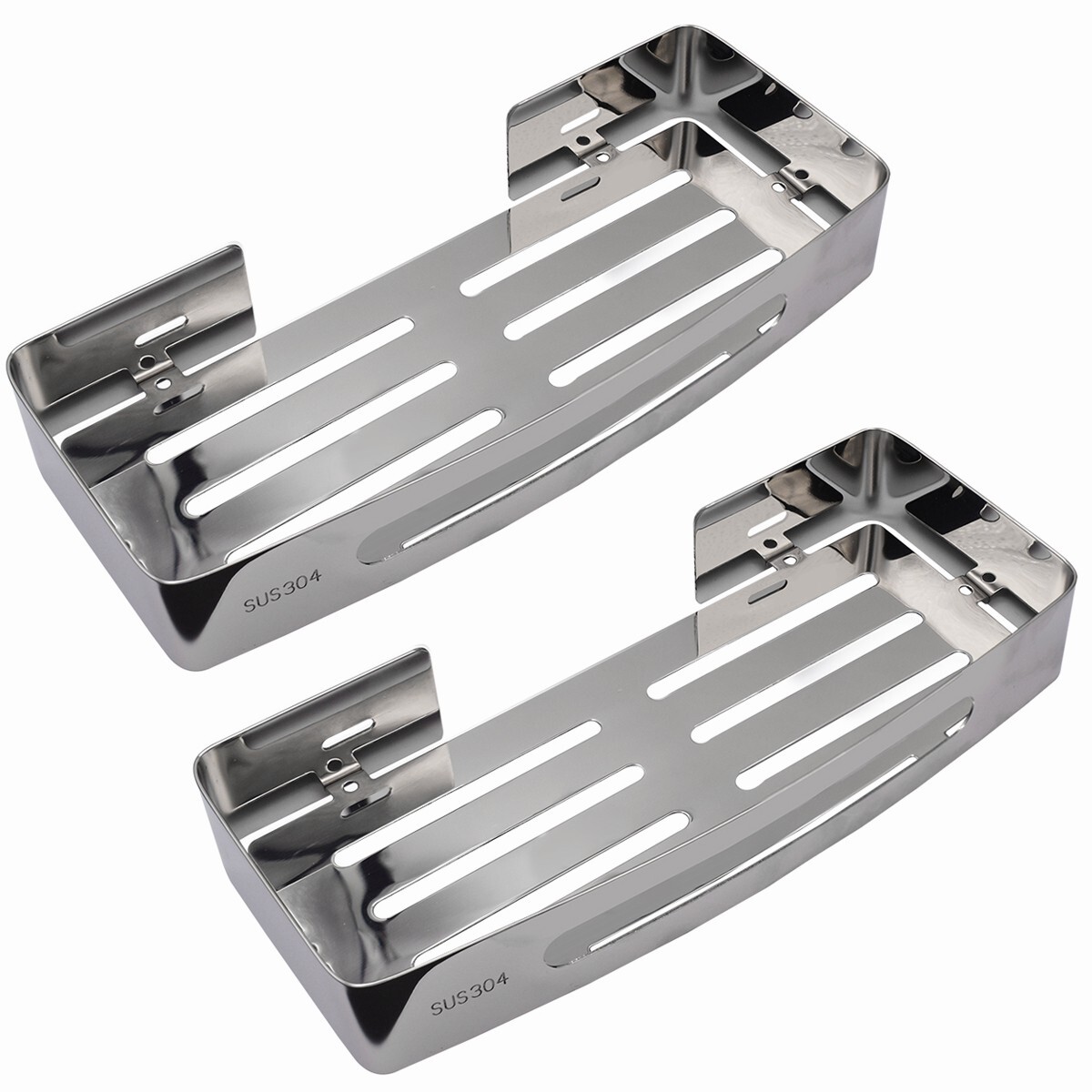 304 Shower Caddy Shelf Bathroom Bath Storage Holder Adhesive Organizer Rack 2pcs