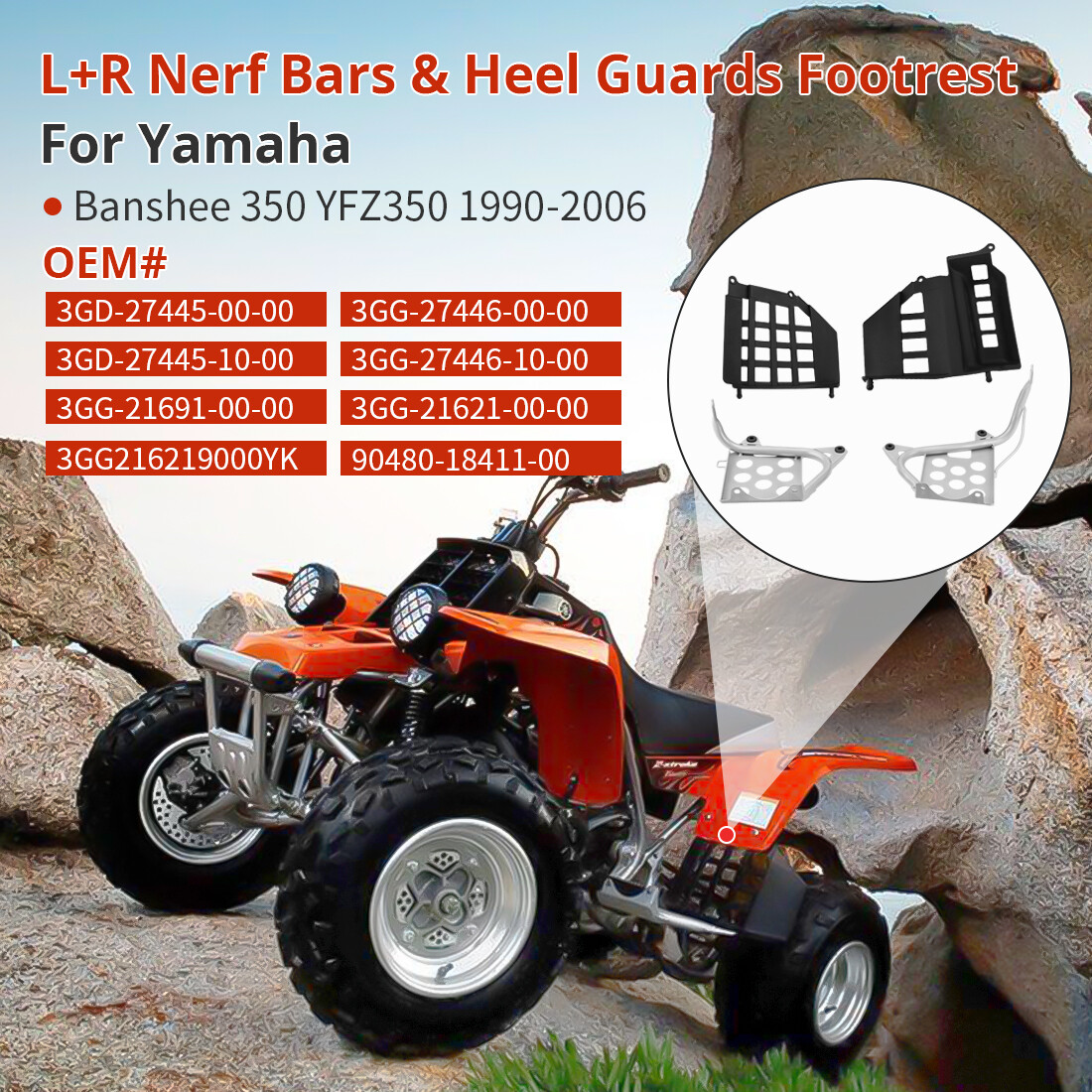 Heel Guards Footrest For 1990-2006 Yamaha Banshee 350 YFZ350 LH and RH Nerf Bars
