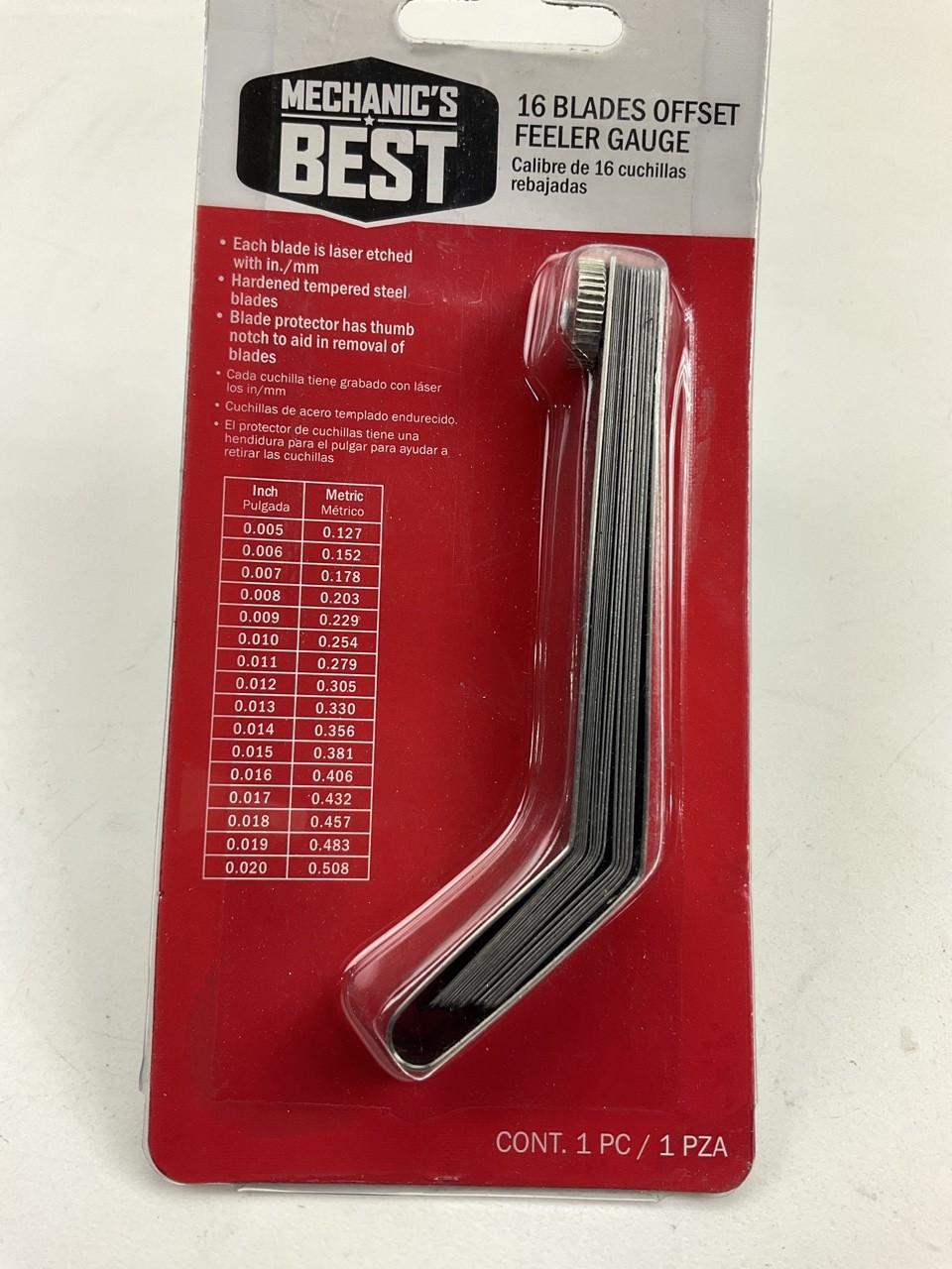 Mechanics Best TR25349 Offset Feeler Gauge With 16-Blades - Metric + SAE Sizes