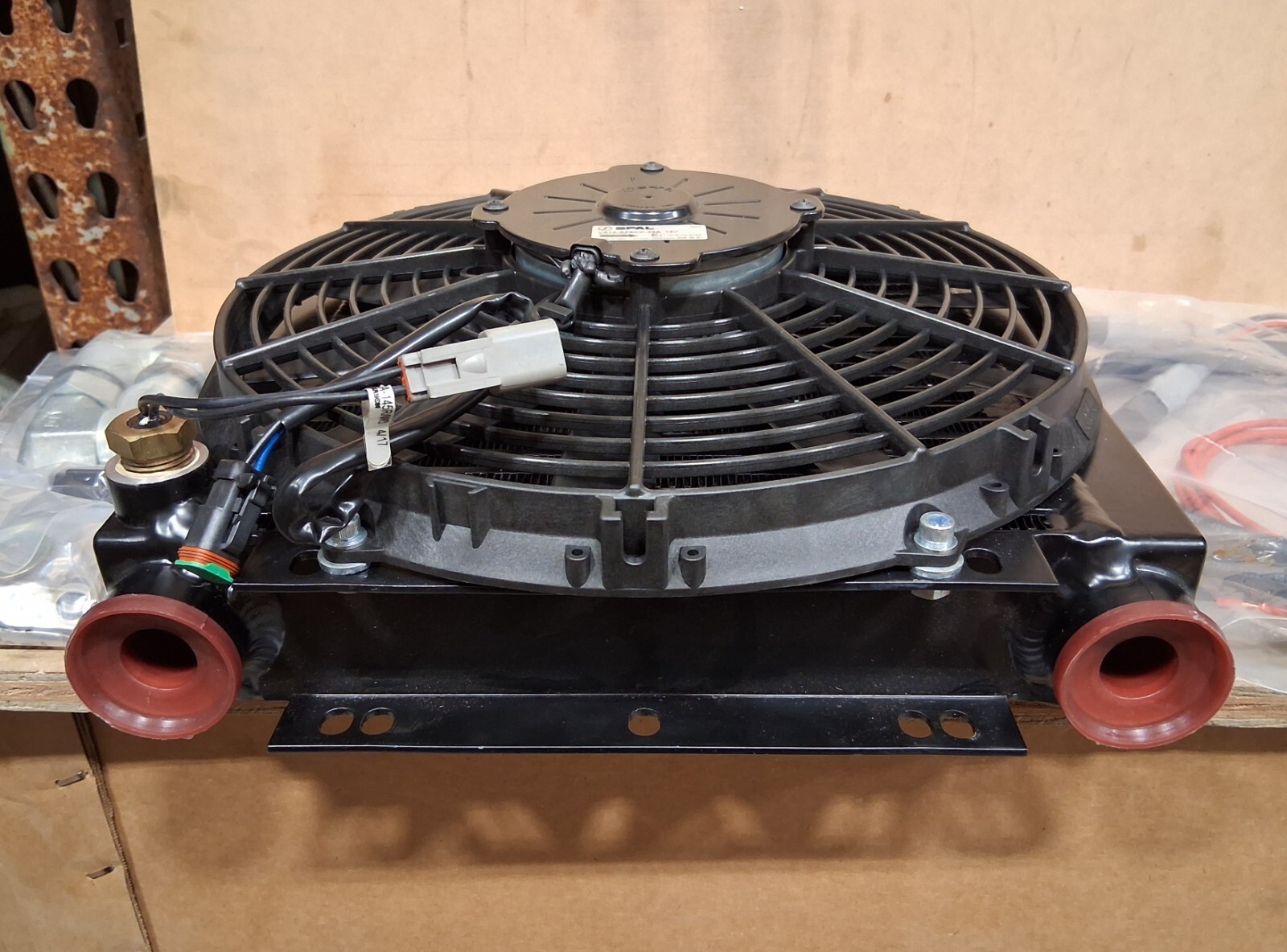 Universal fit 10"x10" core Remote OIL COOLER w/temp probe 12V 21 GPM USA made