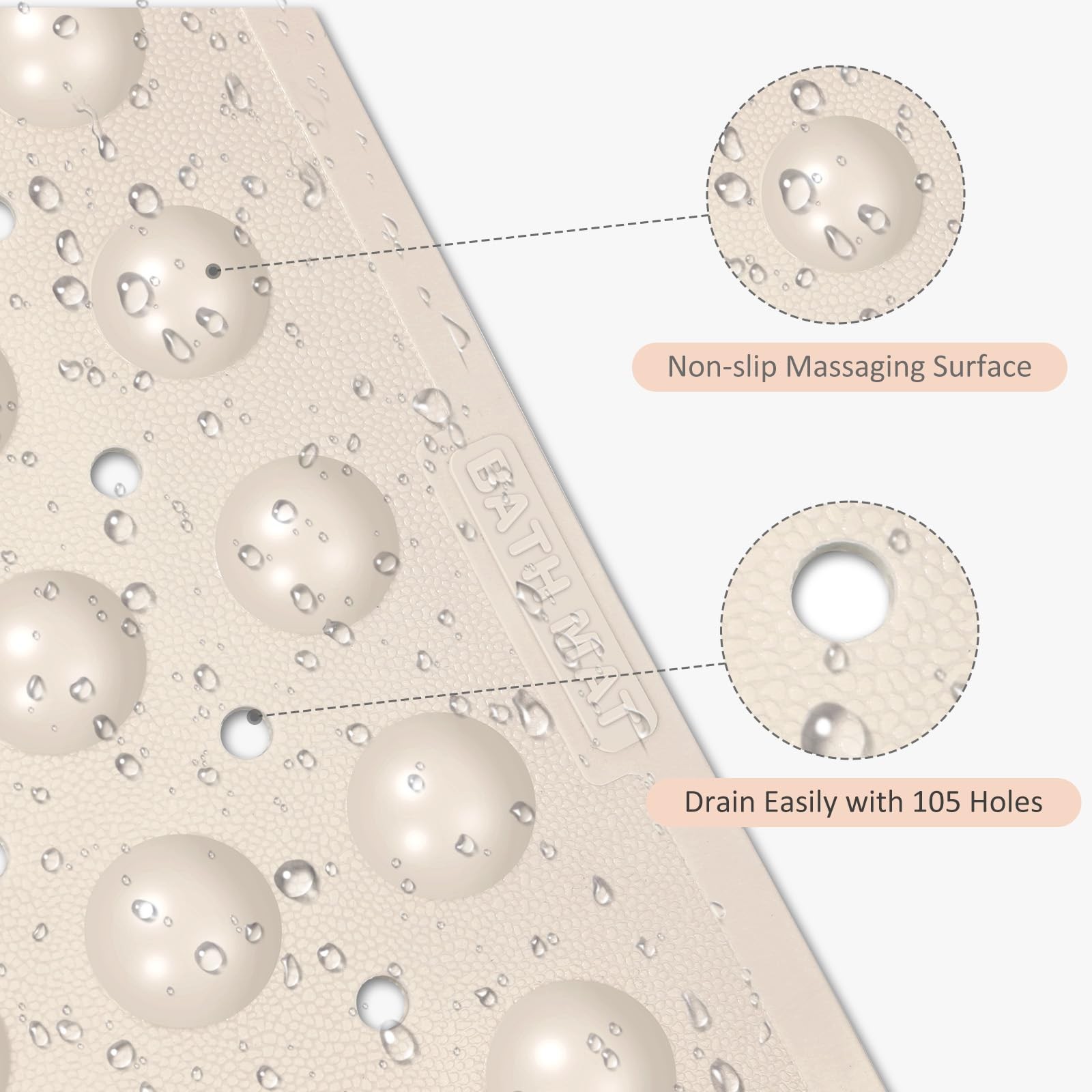 Non Slip Shower Mats for Inside Shower 15 x 27.5 Inch, TPE Bathtub Mat Non-Sl...