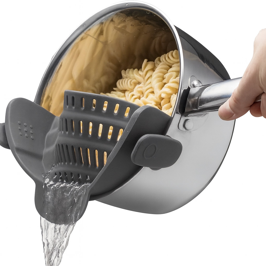 Silicone Clip-On Colander Heat Resistant Strainer for Pasta Noodles Vegetab