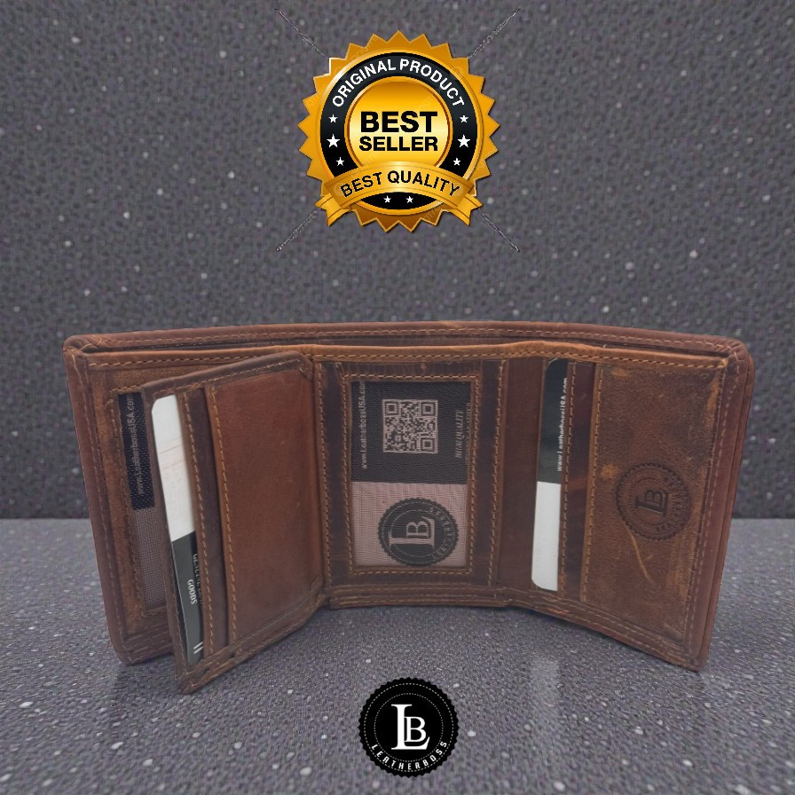 Leatherboss Mens RFID Blocking Hunter Leather Credit Card ID Trifold Wallet