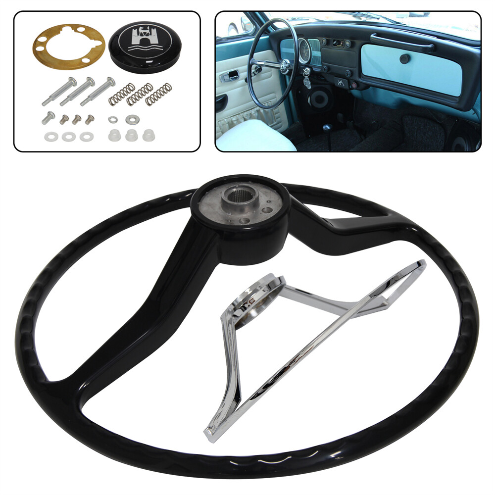 Black Steering Wheel with Horn Button Ring For 1962-1971 Volkswagen Models