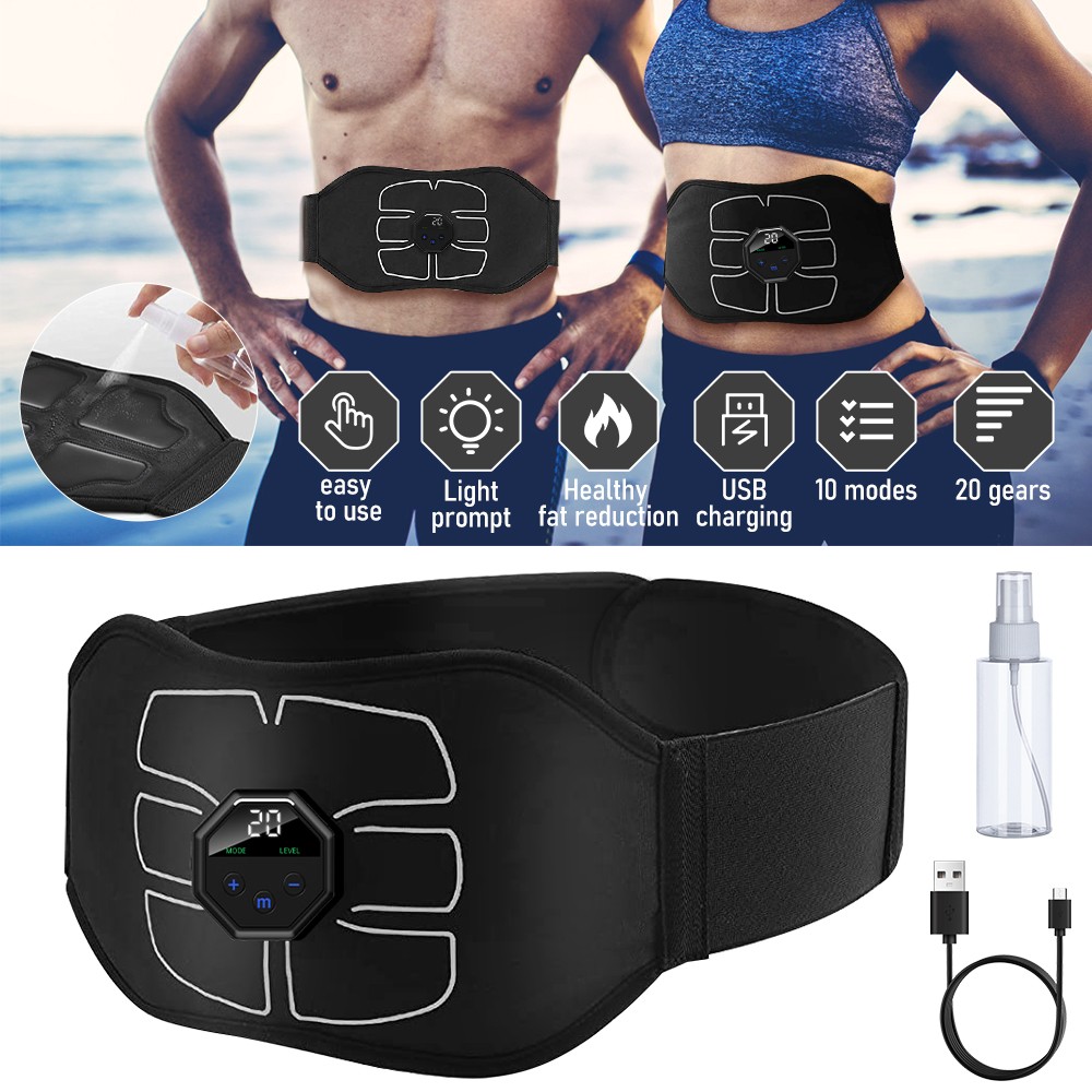 Rechargeable EMS Abdominal Muscle Toning Belt Trainer ABS Stimulator Toner Belt