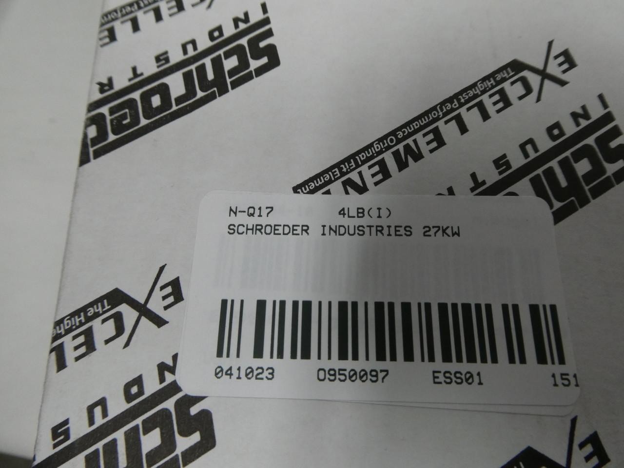 Schroeder Industries 27KW Synthetic Microglass Filtration Media Filter Element