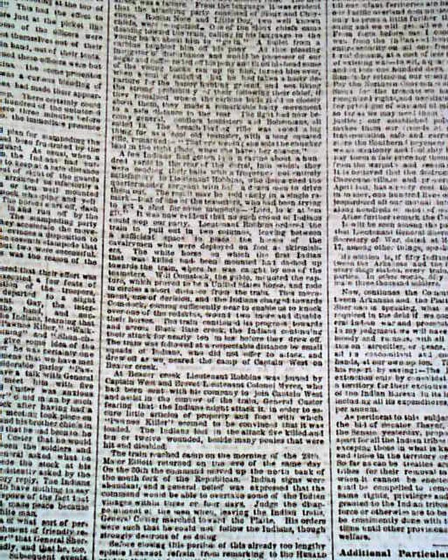 Kidder Fight Massacre w/ Gen. George Armstrong Custer in Kansas 1867 Newspaper