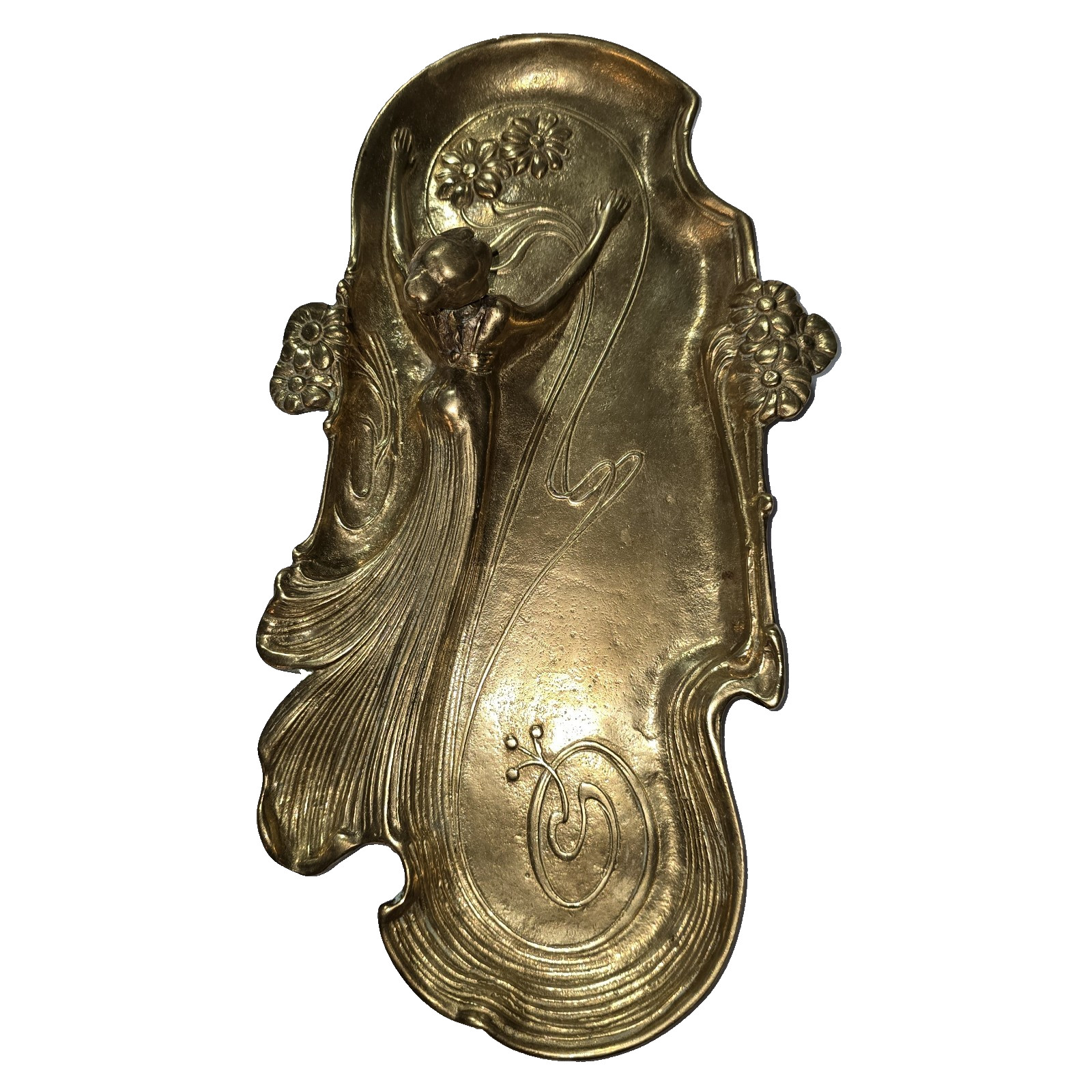 Art Nouveau German Woman in the Water Gentleman's Card Holder Bronze Tray