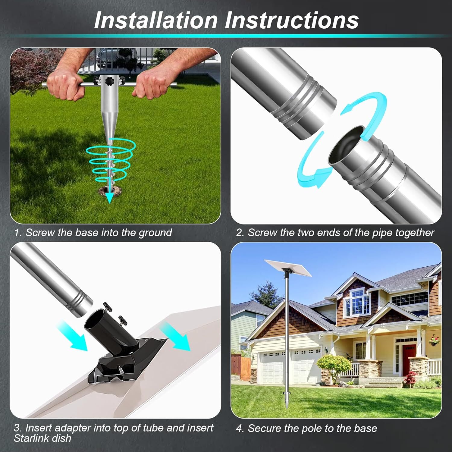 Starlink Gen 3 Pole Mount Kit, 9ft Starlink Ground Pole, Pipe Adapter Included