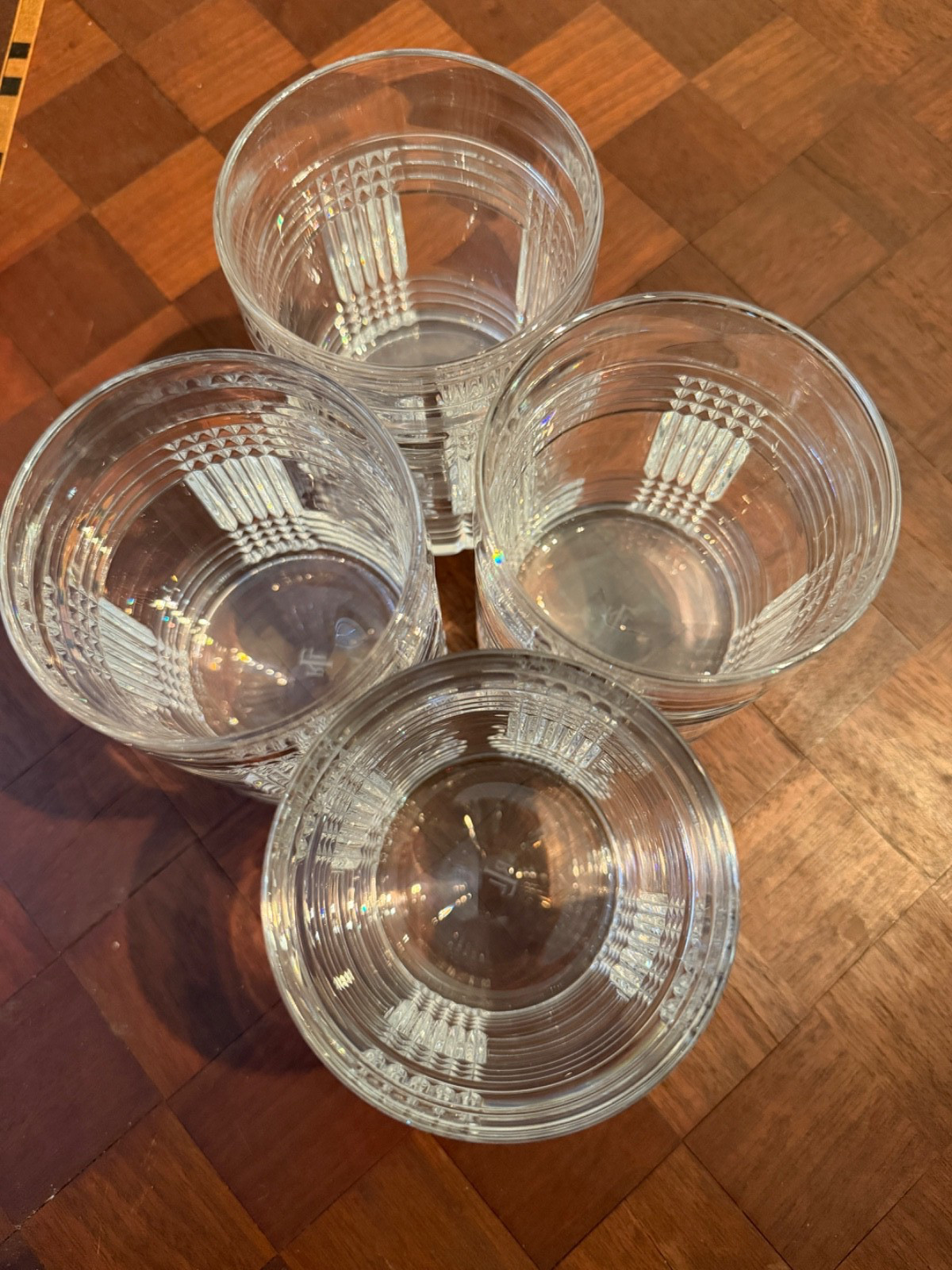 Set of 4 Ralph Lauren Glen Plaid Double Old Fashioned Rocks Glasses Barware