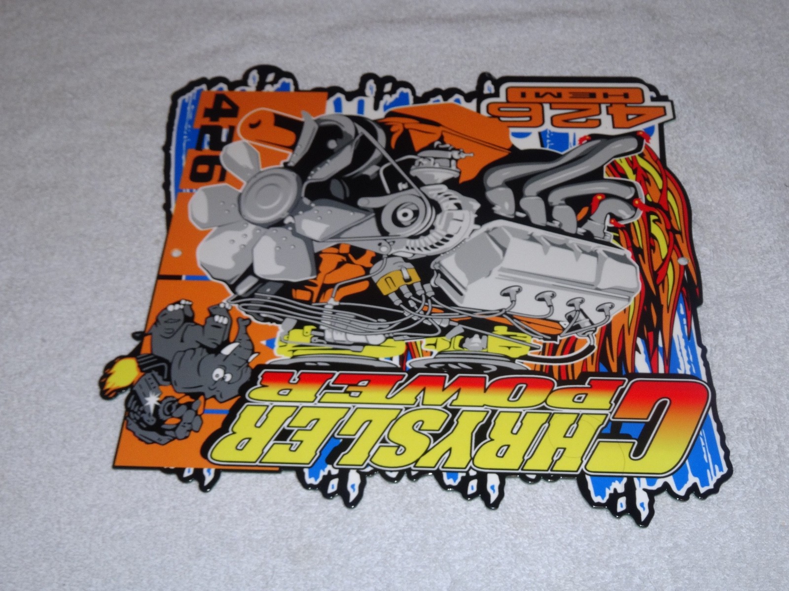 VINTAGE "CHRYSLER POWER 426 HEMI MOTOR ELEPHANT" 11 3/4" METAL GASOLINE OIL SIGN