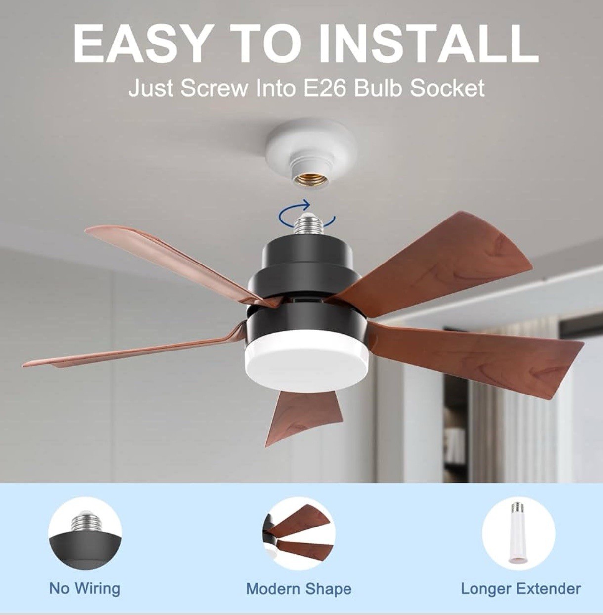 E26 Screw in Bulbfan Socket Fan Light Ceiling Fan, New