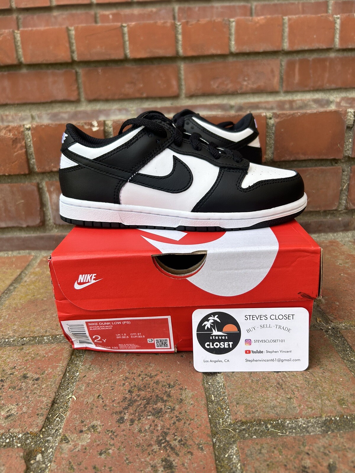 Nike Dunk Low Retro White Black Panda 2021 (PS) CW1588-100 New US Preschool Size