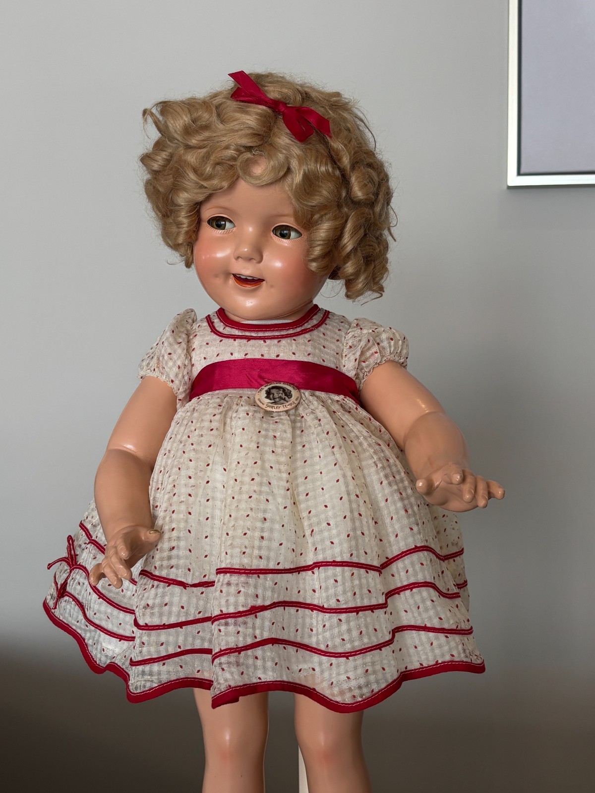 27" IDEAL SHIRLEY TEMPLE FABULOUS, 1930S, COP MARK, ORIG. COMPO DOLL, NEAR MINT