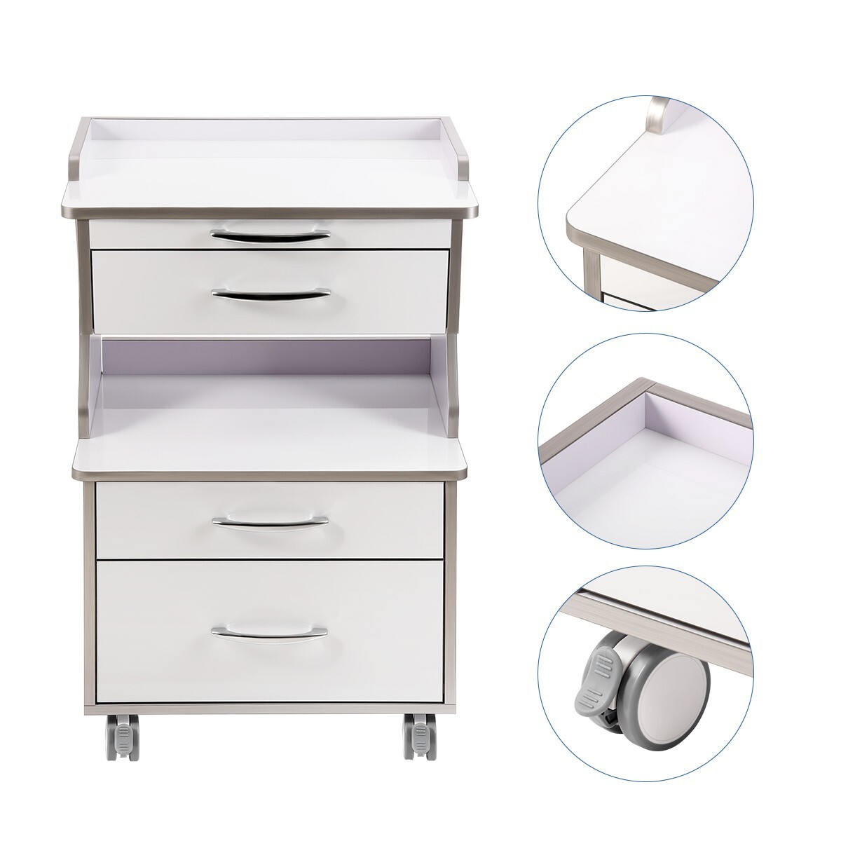 Dental Cart Storage Cabinet 3Drawers Mobile Utility Cart Medical Cabinet Trolley