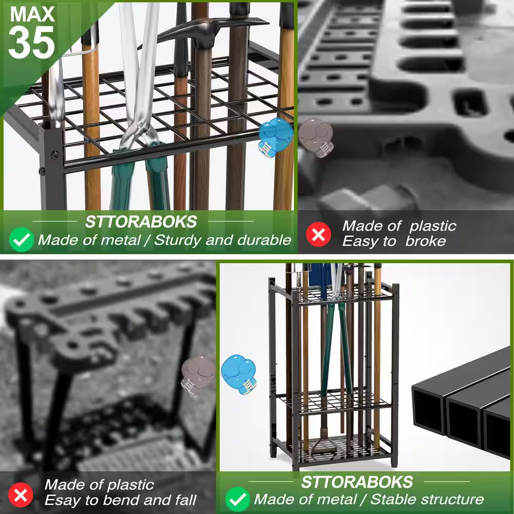 3-Tier Garden Tool Organizer for Garage Organization up to 35 Long-Handled Tools