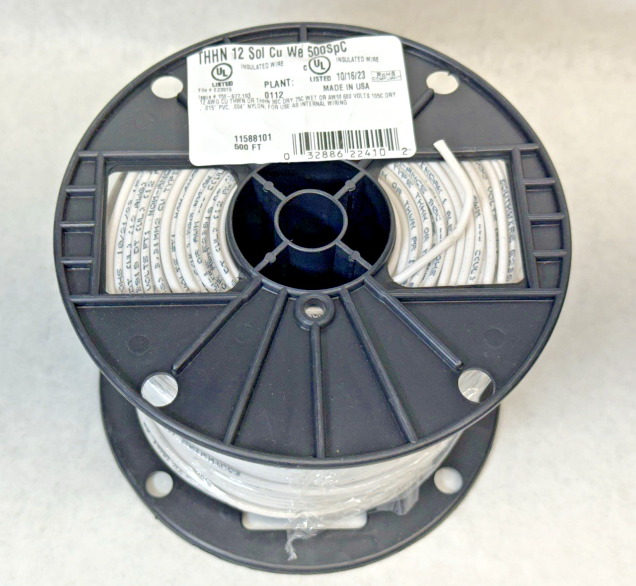 NEW Southwire 11588101 THHN Building Wire Solid Cu, 12 AWG, White, 500 ft.