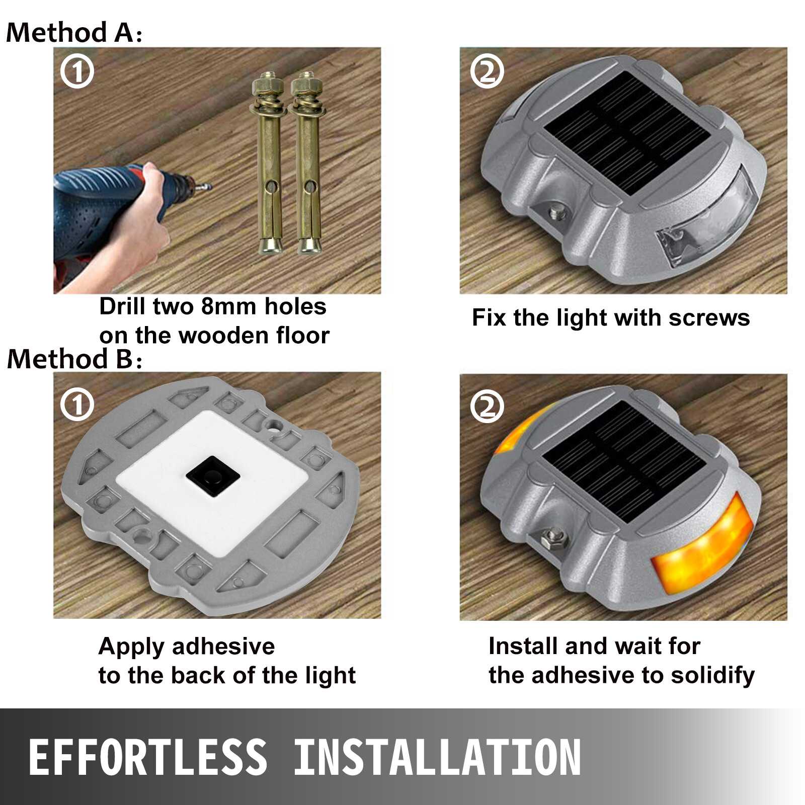 VEVOR 4-24 Pcs Solar Driveway Lights Multicolor LED Solar Dock Deck Lights, IP68