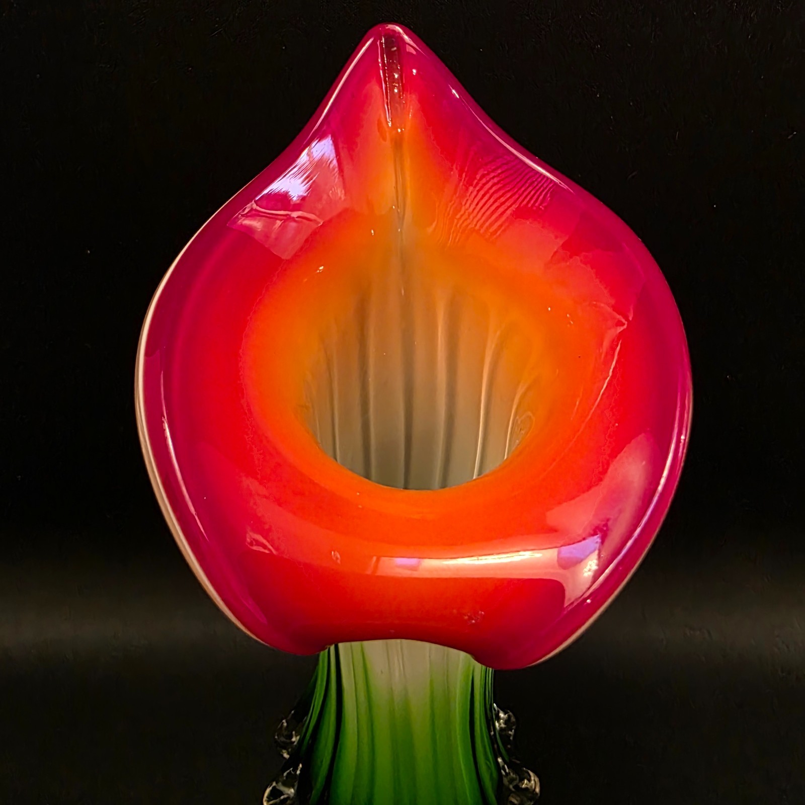 Red White Green Murano Style Calla Lily Jack In Pulpit Vase Art Hand Blown Glass