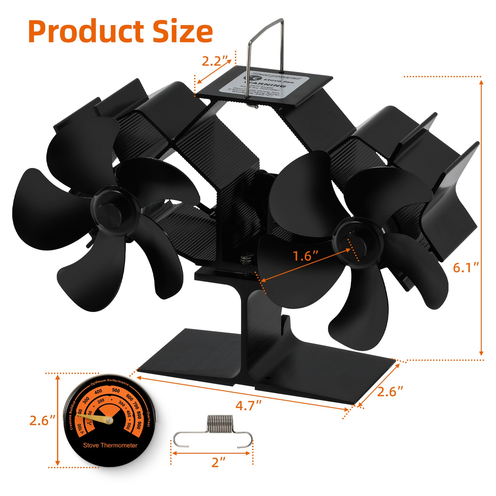 Heat Powered Fireplace Fan 12-Blade Dual Head Wood Stove or Mr Buddy Heater