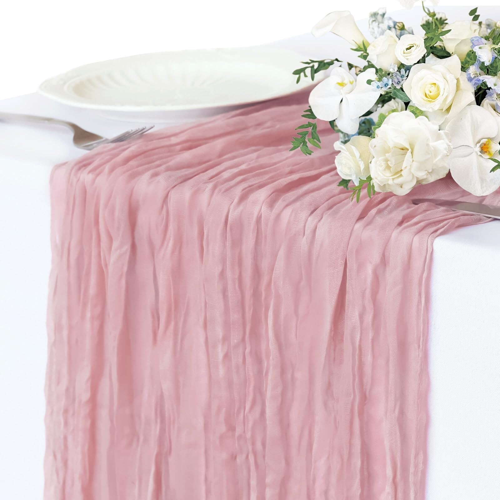 Pink Cheesecloth Table Runner, 10FT Dusty Pink Summer Boho Gauze Table Runner...