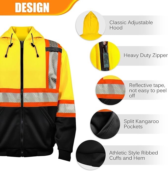 High Visibility Safety Sweatshirt ANSI Class 3 Reflective Stripes