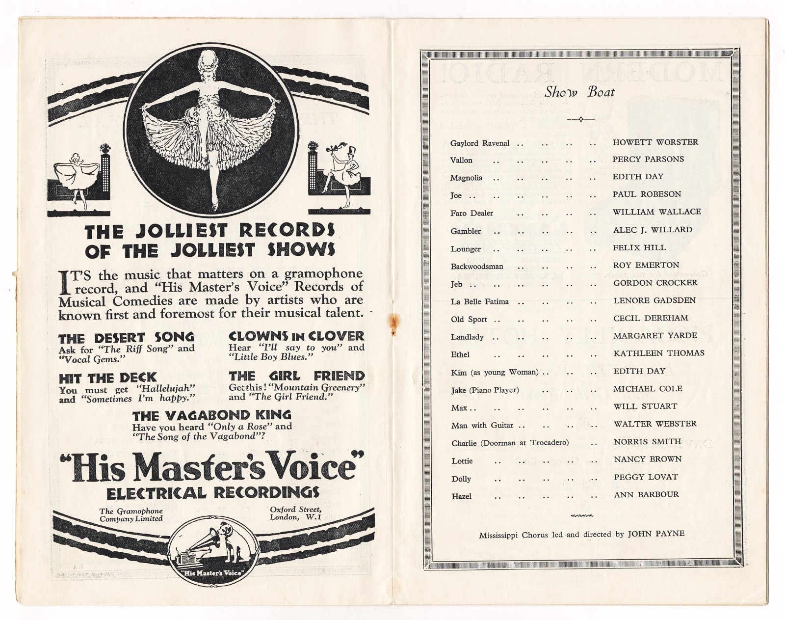 Paul Robeson "SHOW BOAT" Edith Day / Jerome Kern / May 1928 London Playbill