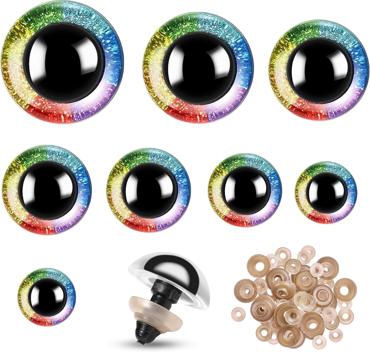 160Pcs Rainbow Glitter Safety Eyes for Amigurumi Large Plastic Eye for Stuffed A
