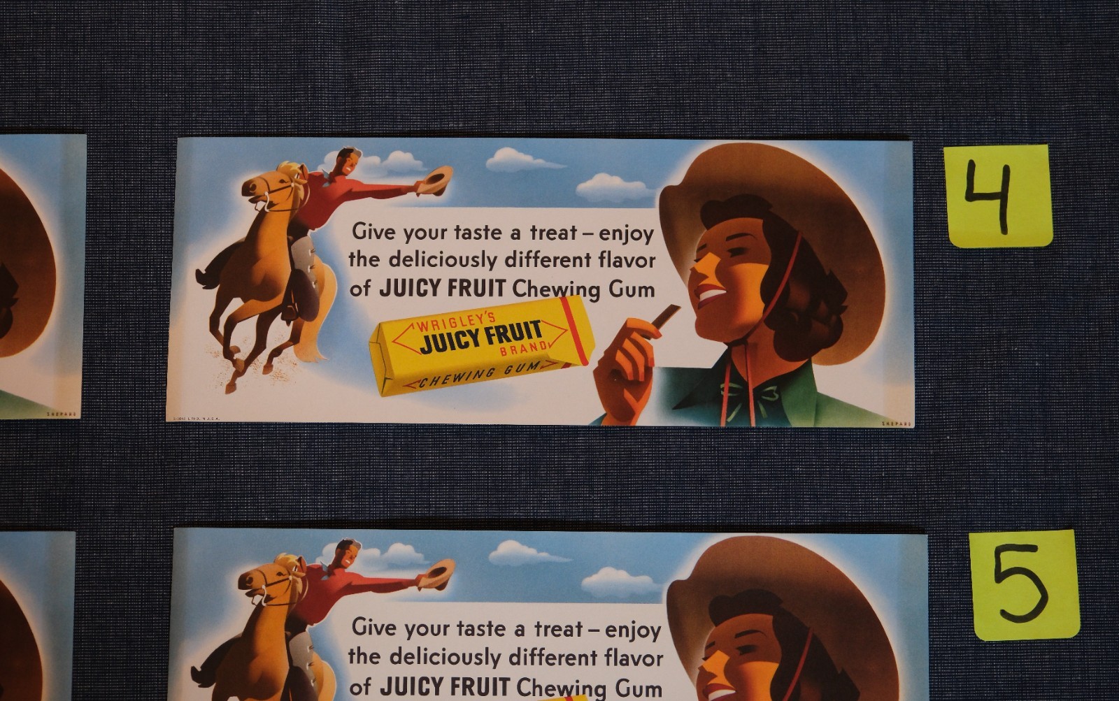 Vtg 1940's Otis Shepard Western Wrigley's Juicy Fruit Gum Lithograph Sign B-1048