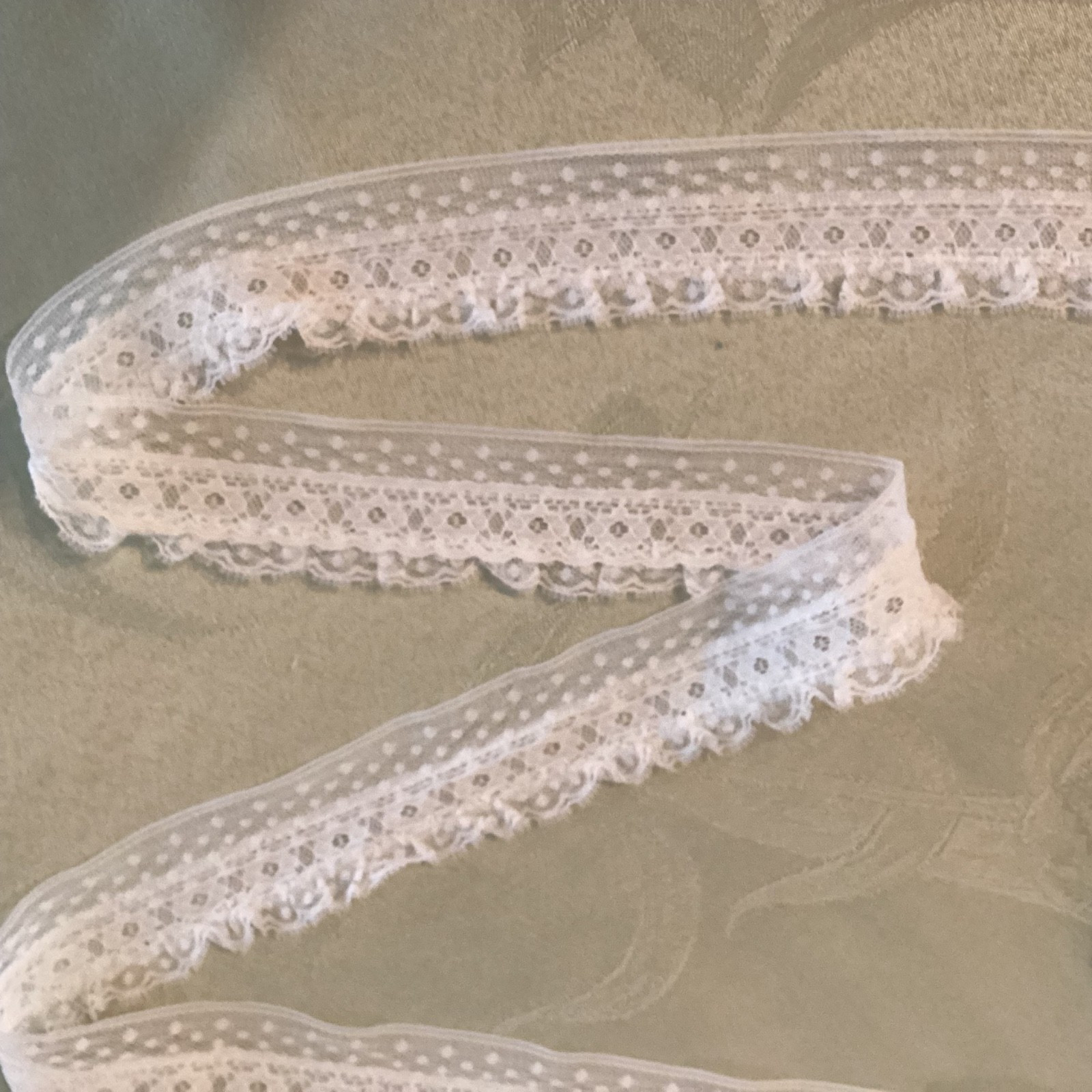 1 1/2” White Flat Heirloom English Cotton Embroidered Ruffled Trim Lace #17425