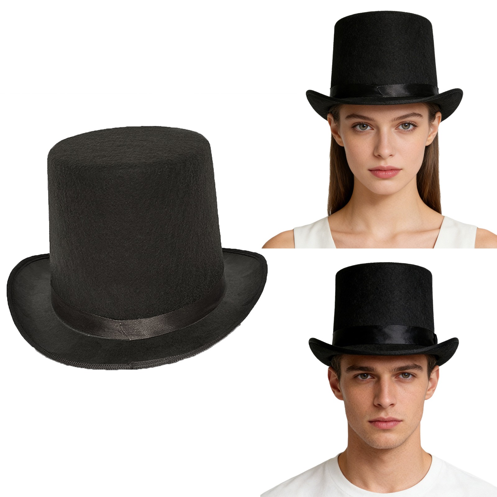 1Pcs High Top Hat Rolled Brim Solid Color Top Cap Tuxedo Magician Gentlemen Hat