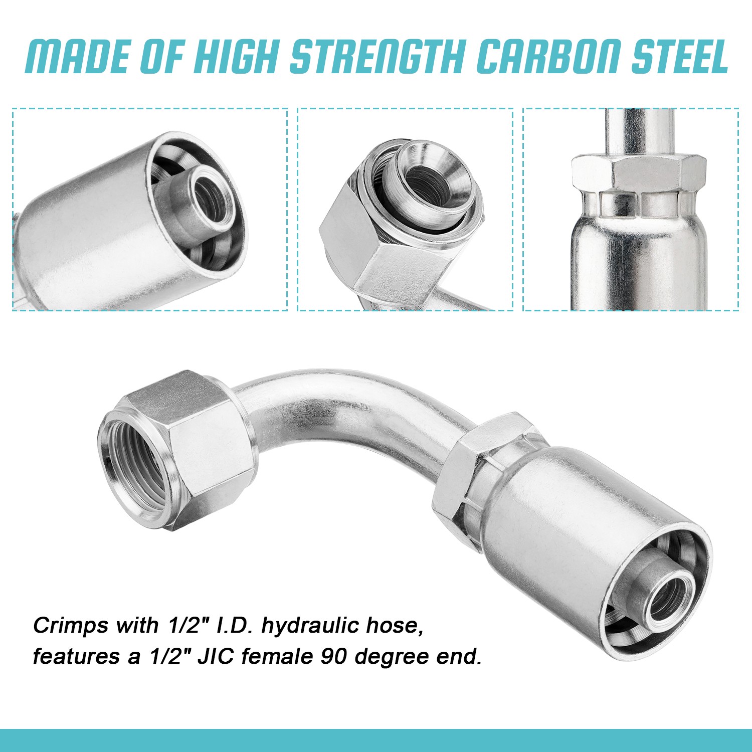 10X 1/2" JIC 37° Female 90° Hydraulic Hose Fittings For 1/2" I.D. Hydraulic Hose