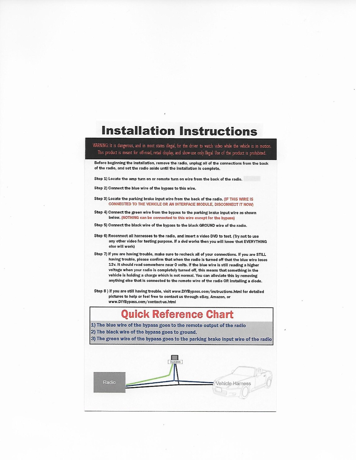 DIYBypass Multi Pulse Bypass Fits All JVC KW, BT BW Parking Brake Video Override