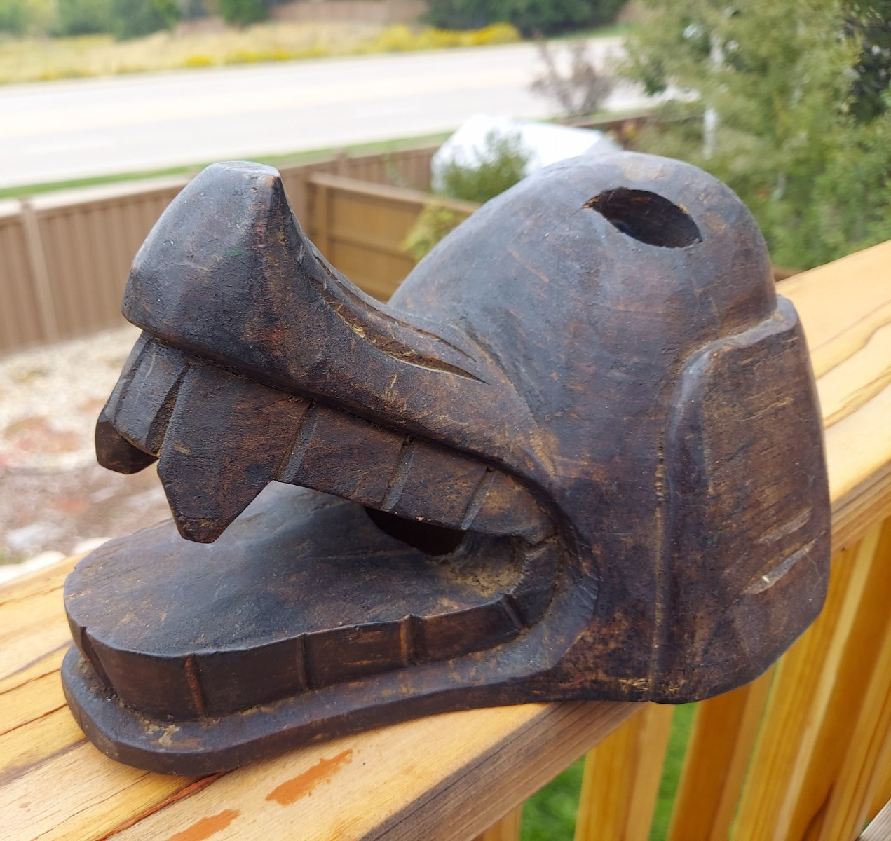 Vintage Mexico / Central American Carved WOLF Mask